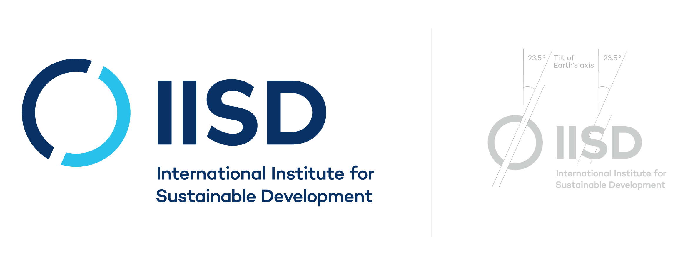 IISD's logo with a diagram showing the tilt of the earth axis as a component of the IISD logo.