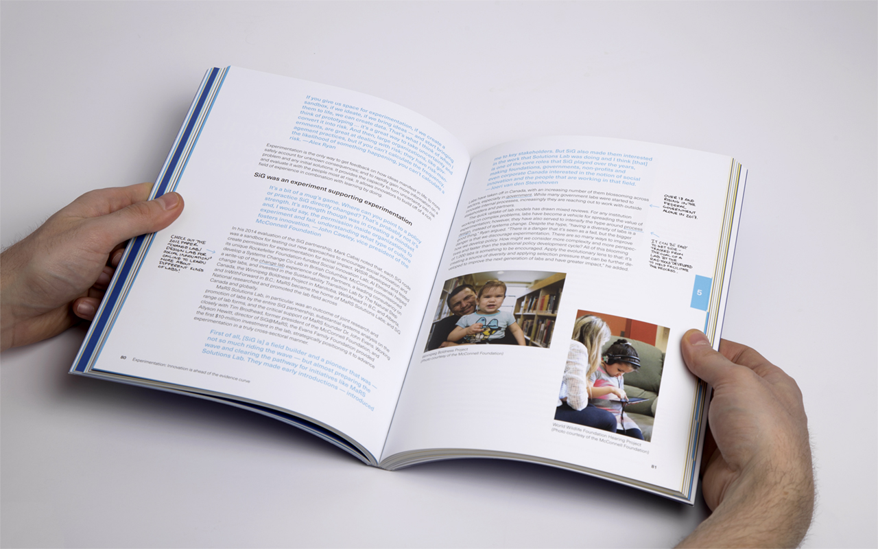 Book spread for Social Innovation Generation showing images and text