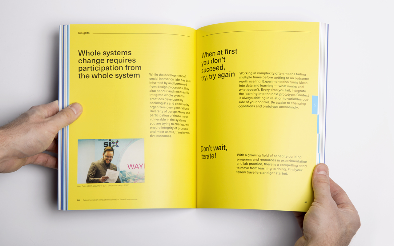 Full yellow spread in the book that highlights insights and learnings